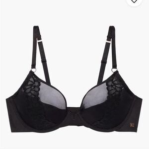 Savage X Fenty Black Caviar Not Sorry Microfiber and Lace Half Cup Bra 38DD